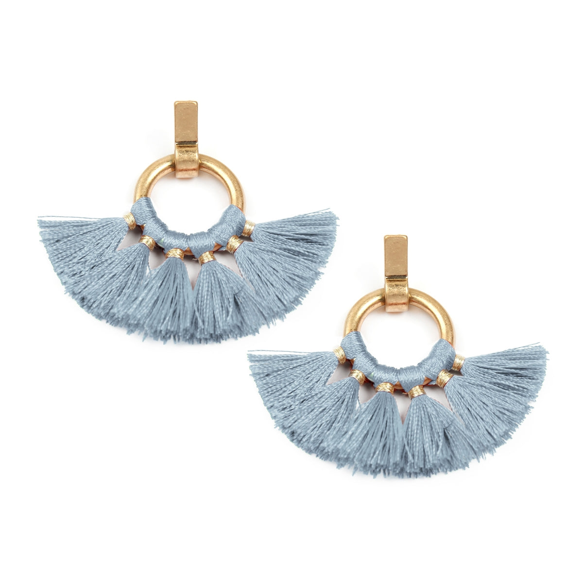 Fan Tassel Post Wrap Hoop Dangle Earrings