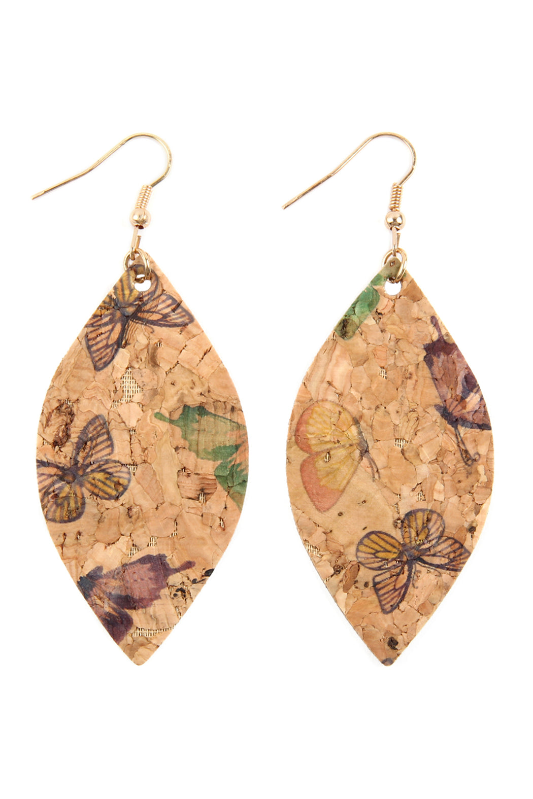 Butterfly Print Cork Marquise Earrings /6 Pairs