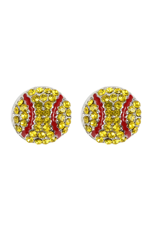Football Rhinestone Post Earrings Brown