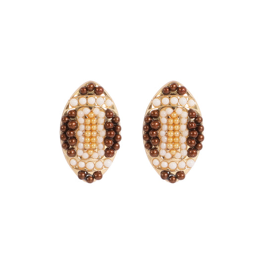 Football Beaded Post Earrings Brown