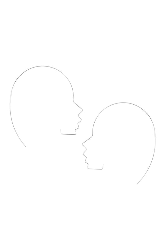 Silver Side Face Wire Earrings