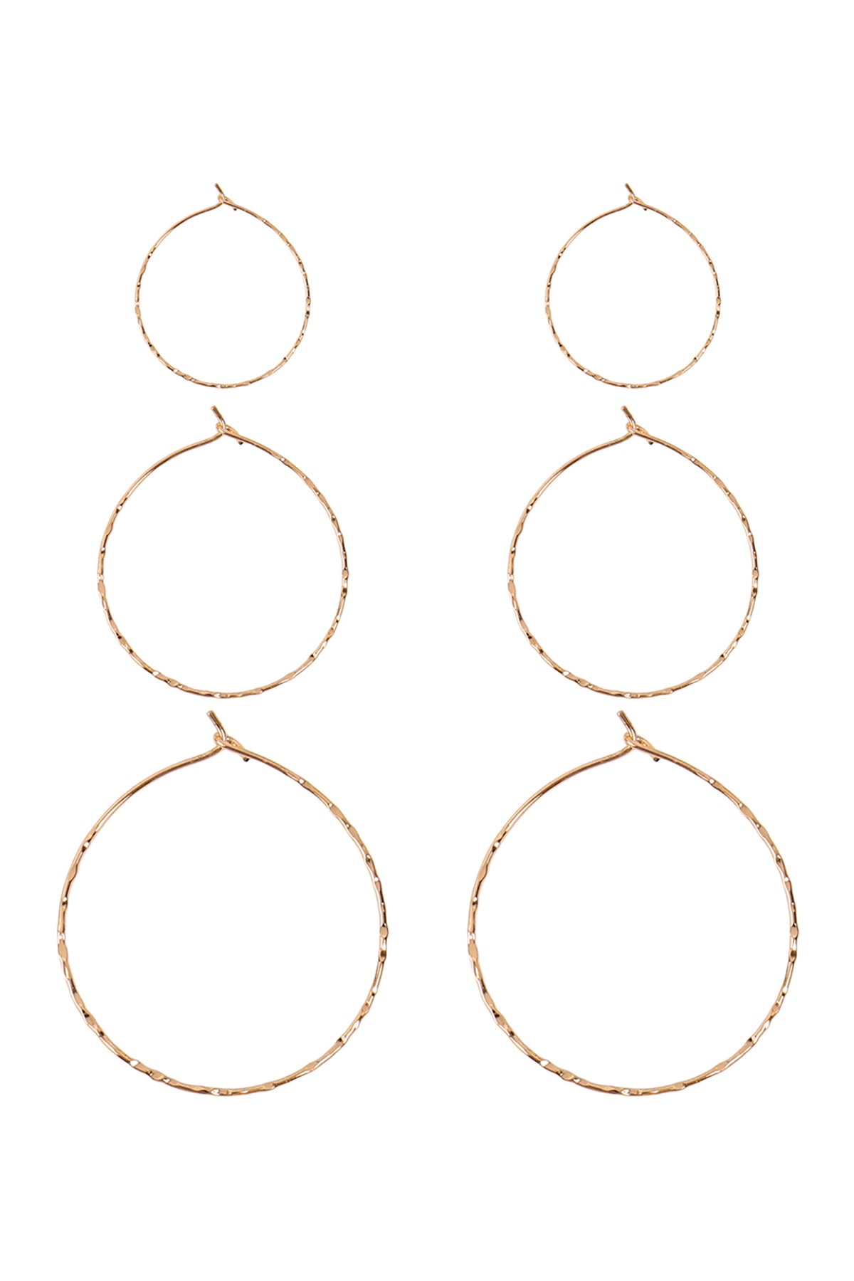 Gold 3 Pairs On A Card  Hammered Hoop Earrings Set