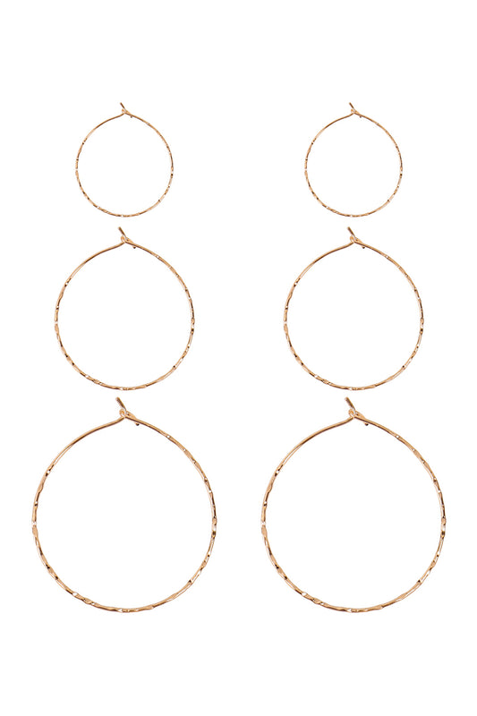 Gold 3 Pairs On A Card Hammered Hoop Earrings Set