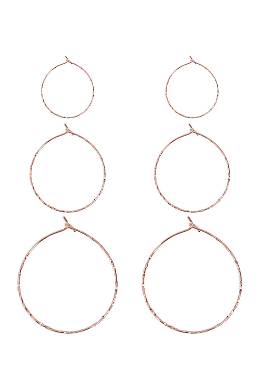 Rose Gold 3 Pairs On A Card Hammered Hoop Earrings Set