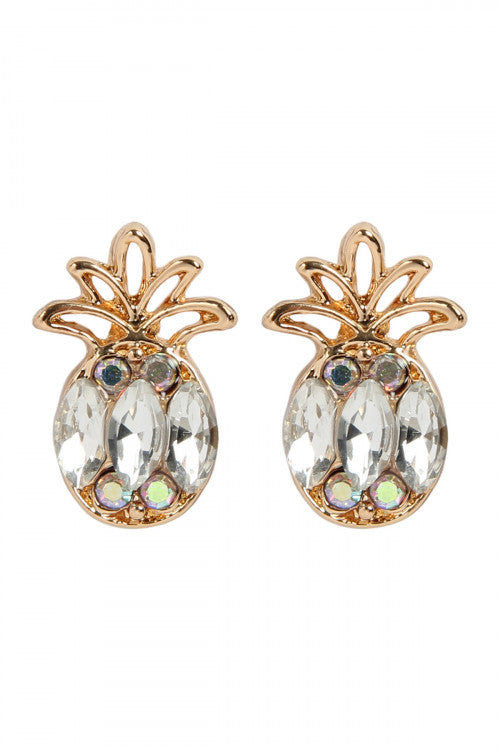 Gold Pineapple Rhinestone Earrings