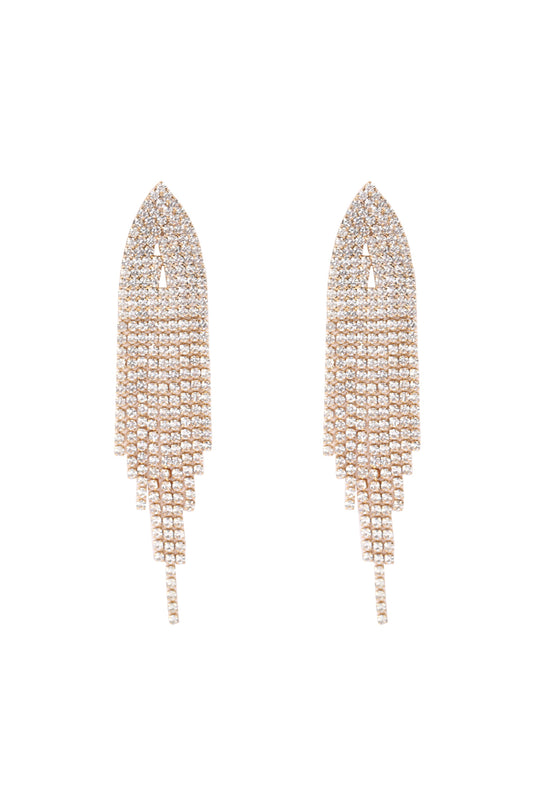 Gold Bridal Rhinestone Long Tassel Earrings