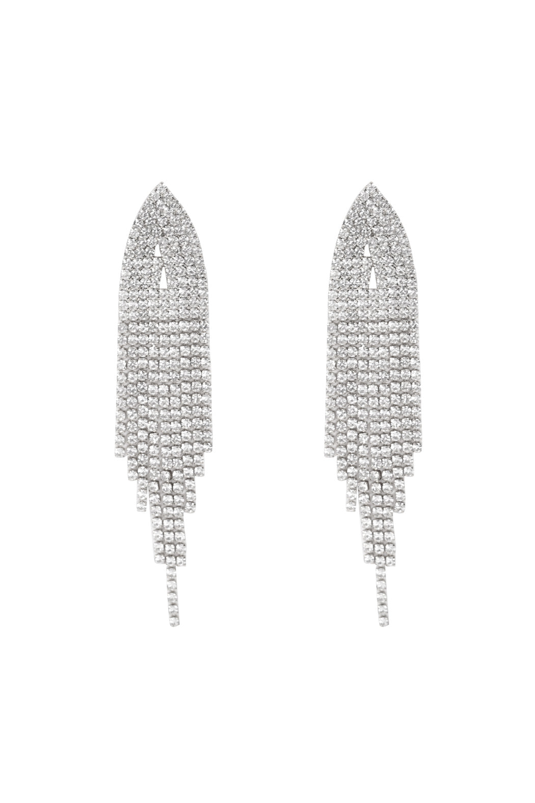 Silver Bridal Rhinestone Long Tassel Earrings