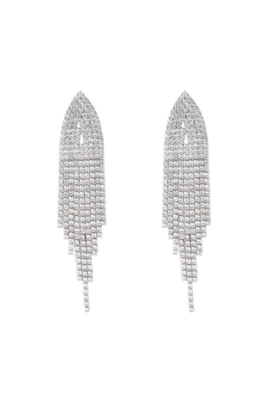 Silver Bridal Rhinestone Long Tassel Earrings