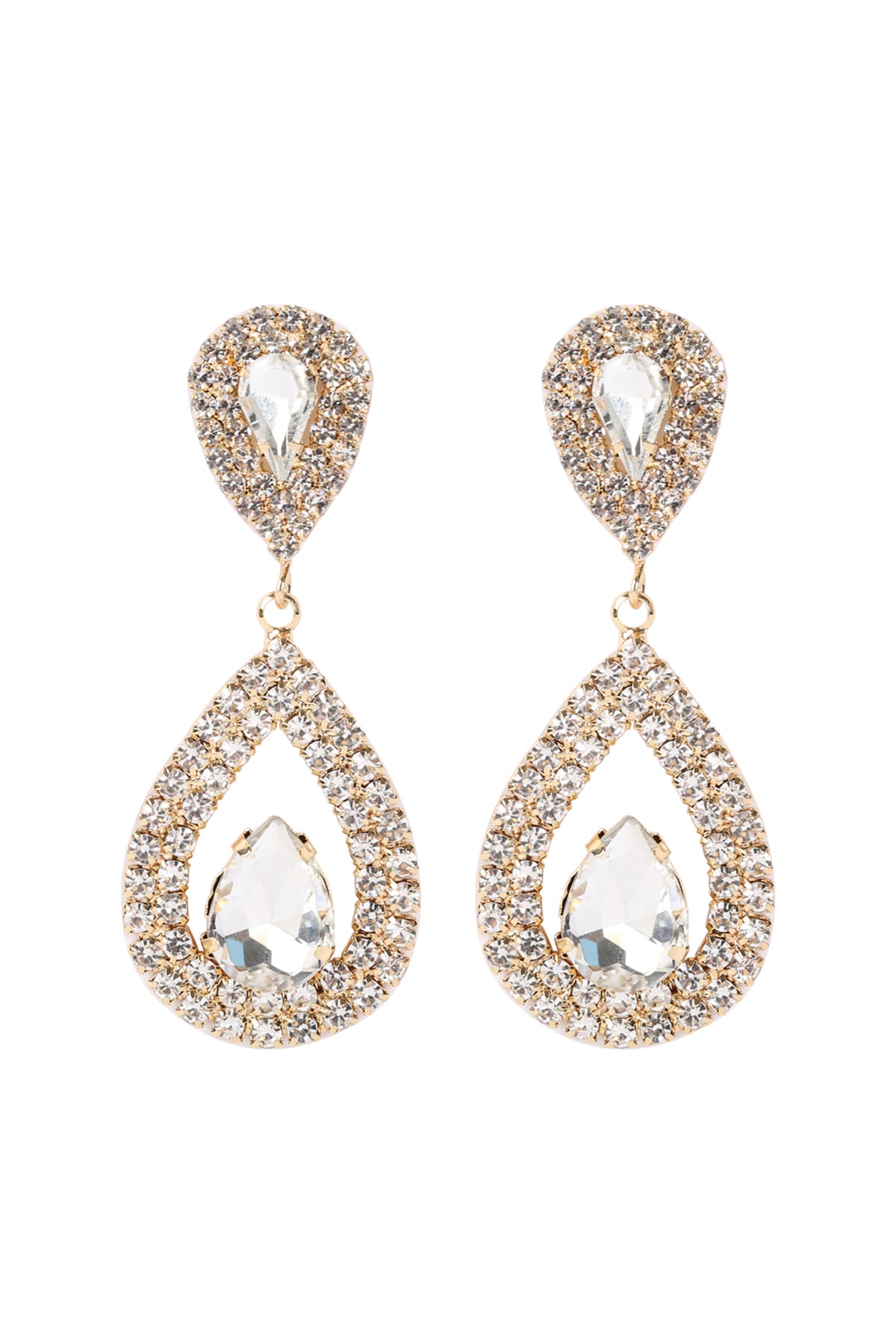 Gold Bridal Crystal Teardrop Earrings