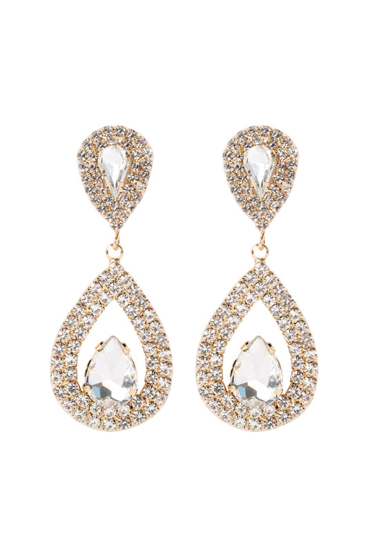 Gold Bridal Crystal Teardrop Earrings