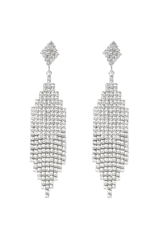 Silver Bridal Rhinestone Post Dangling Earrings