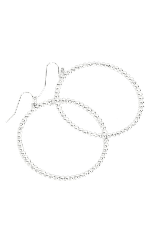 Round Textured Dangle Hook Earrings Silver /6Pcs