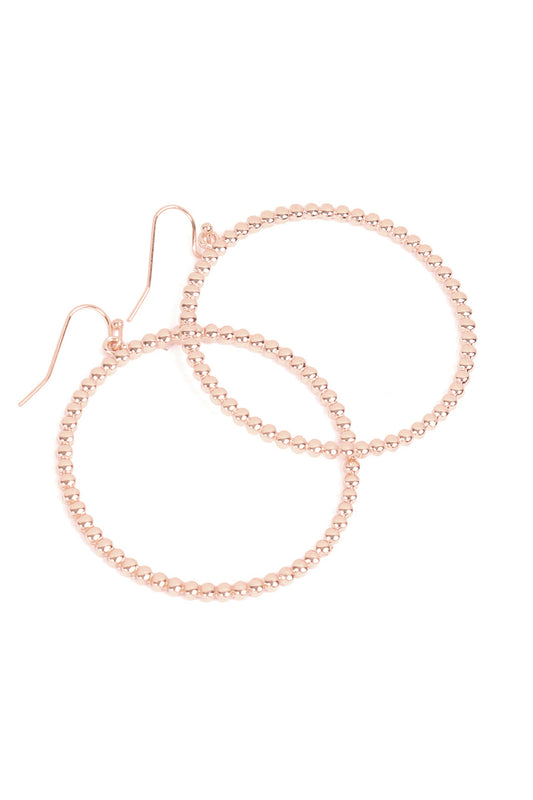 Round Textured Dangle Hook Earrings Rose Gold /6Pcs