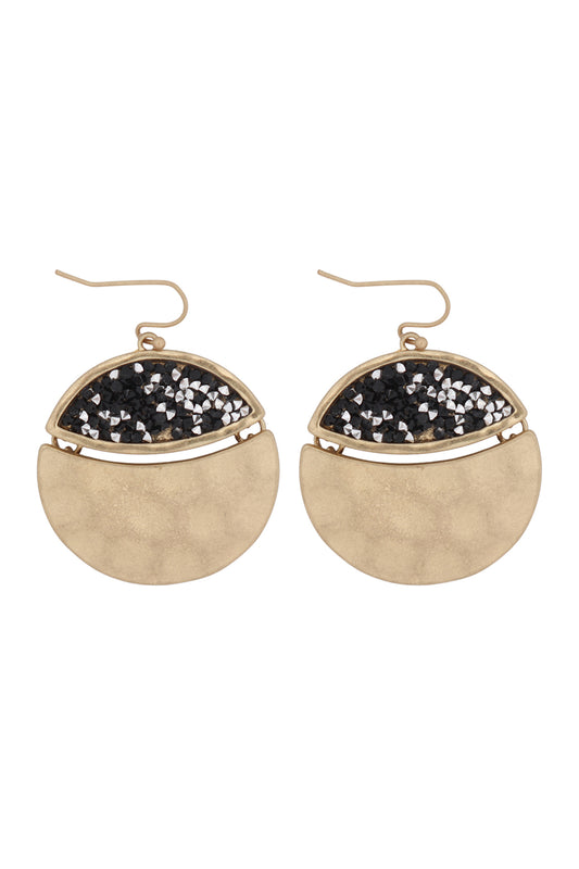 Gold Black Faceted Glittery Round Dangle Hook Earrings