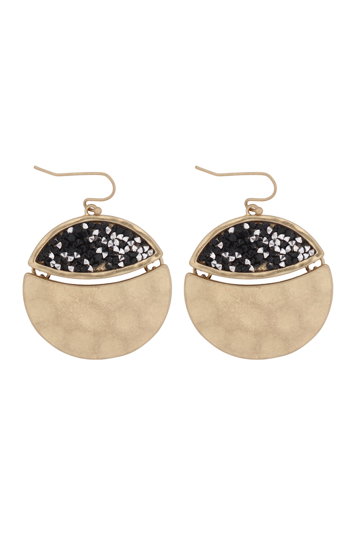 Gold Peach Faceted Glittery Round Dangle Hook Earrings