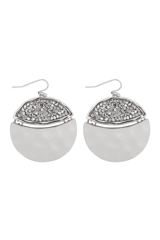 Silver Faceted Glittery Round Dangle Hook Earrings
