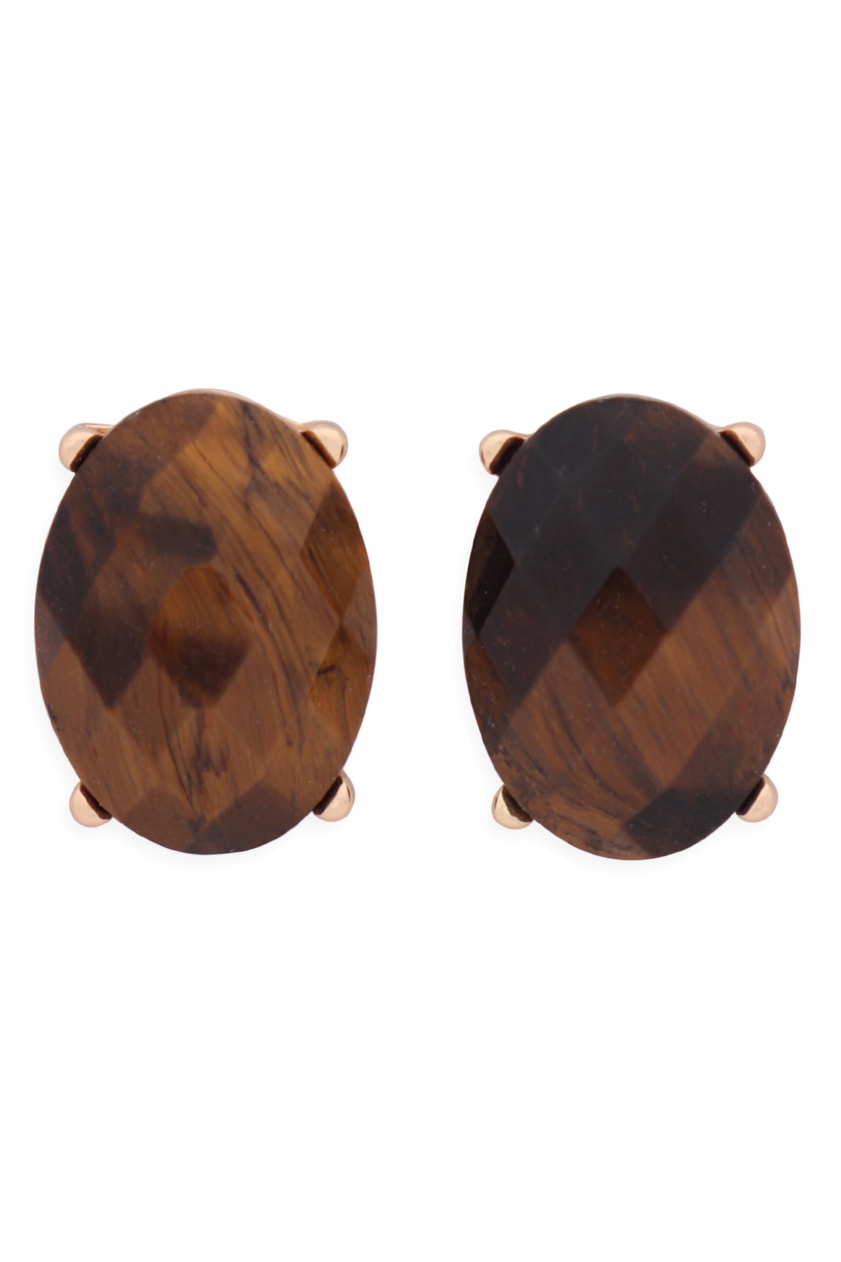 Faceted Oval Stone Post Earrings Brown