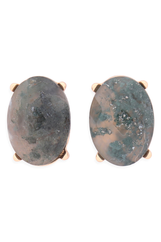 Faceted Oval Stone Post Earrings Green