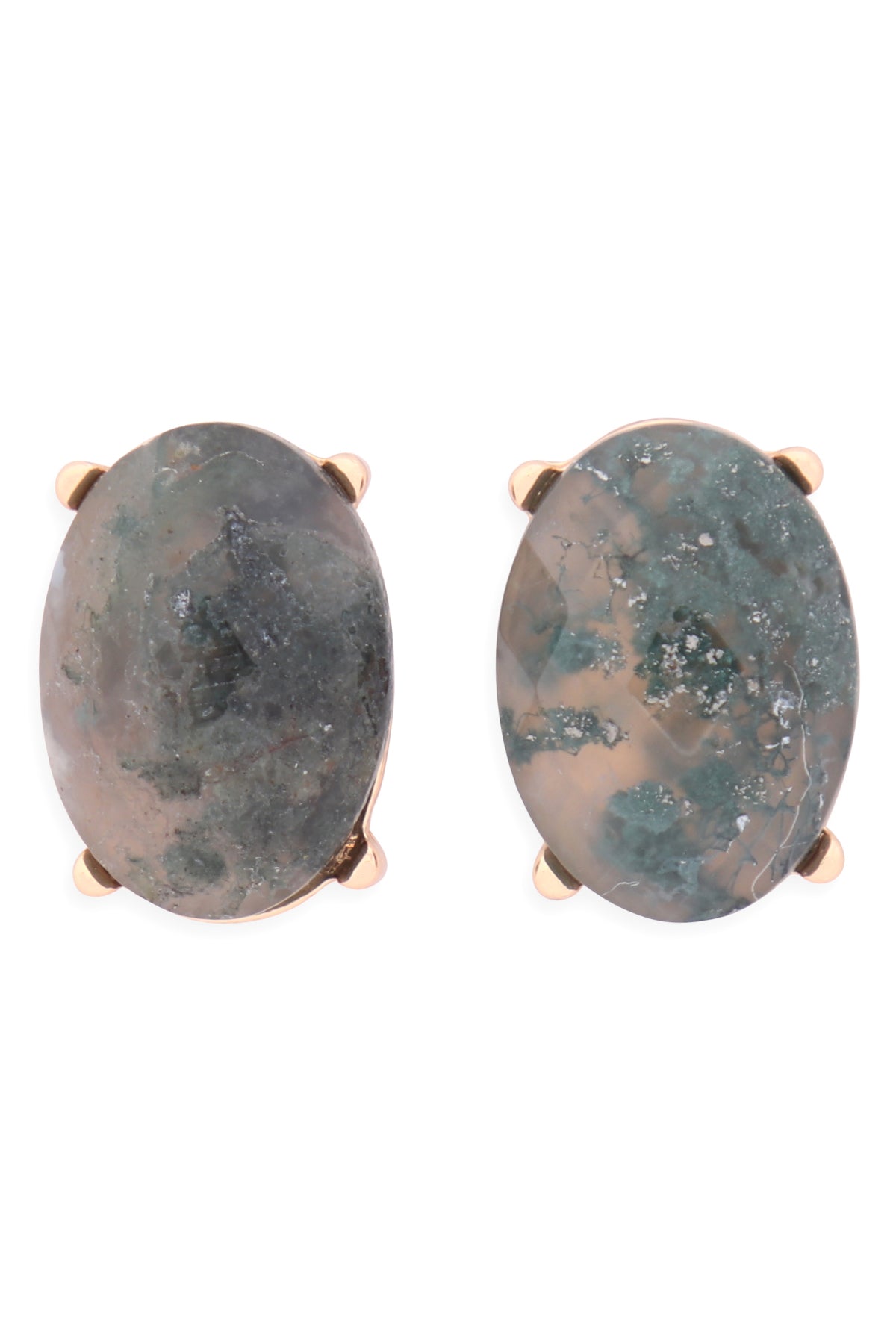 Faceted Oval Stone Post Earrings Green