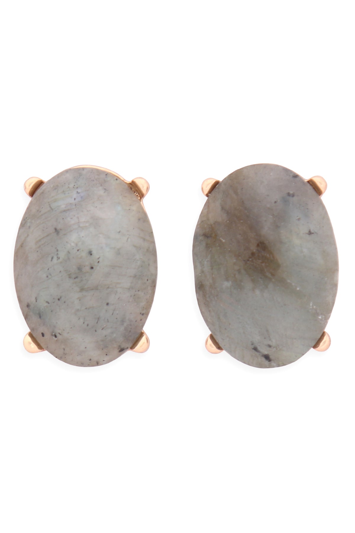 Faceted Oval Stone Post Earrings Light Gray