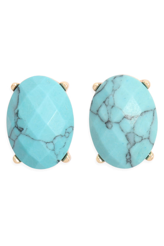 Faceted Oval Stone Post Earrings Tur2uoise