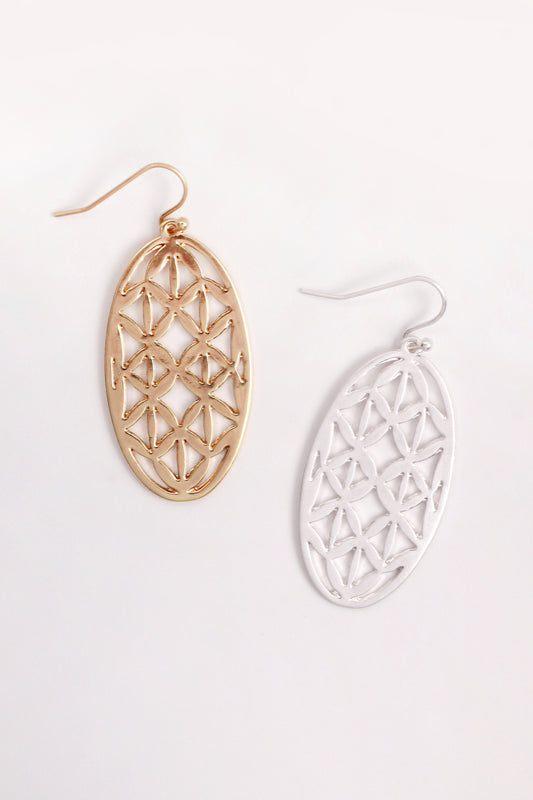 Oval Filigree Drop Earrings Gold