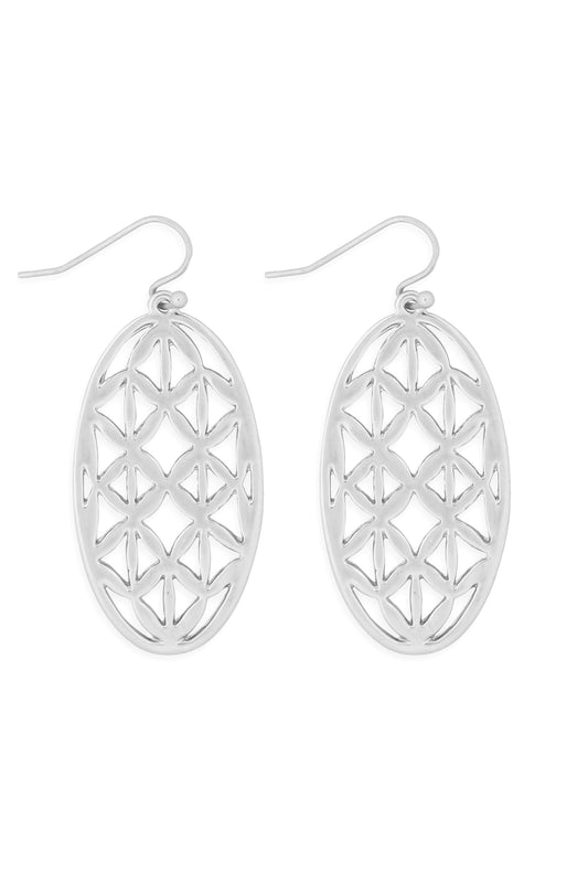 Oval Filigree Drop Earrings Silver