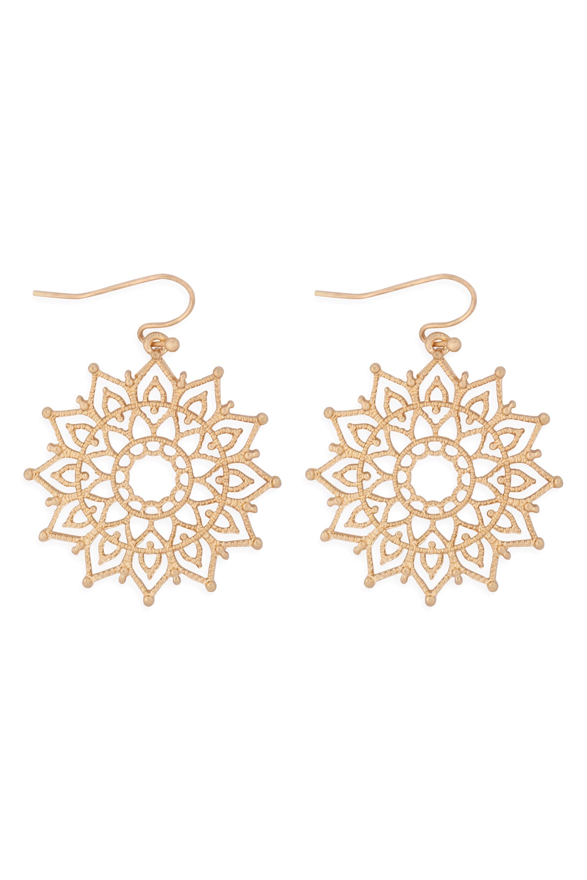 Filigree Mandala Drop Earrings Gold /6Pairs
