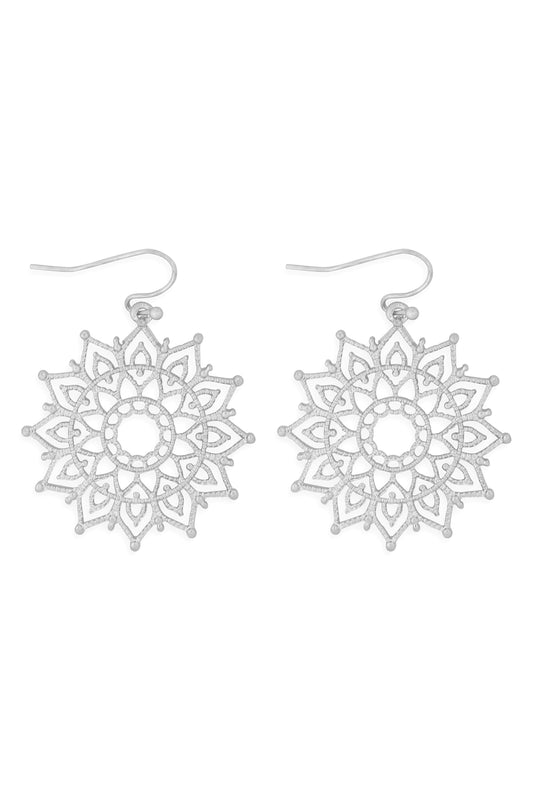 Filigree Mandala Drop Earrings Silver /6Pairs
