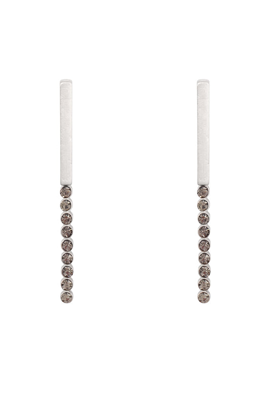 Bar Inline Rhinestone Post Earrings Burnish Silver Gray