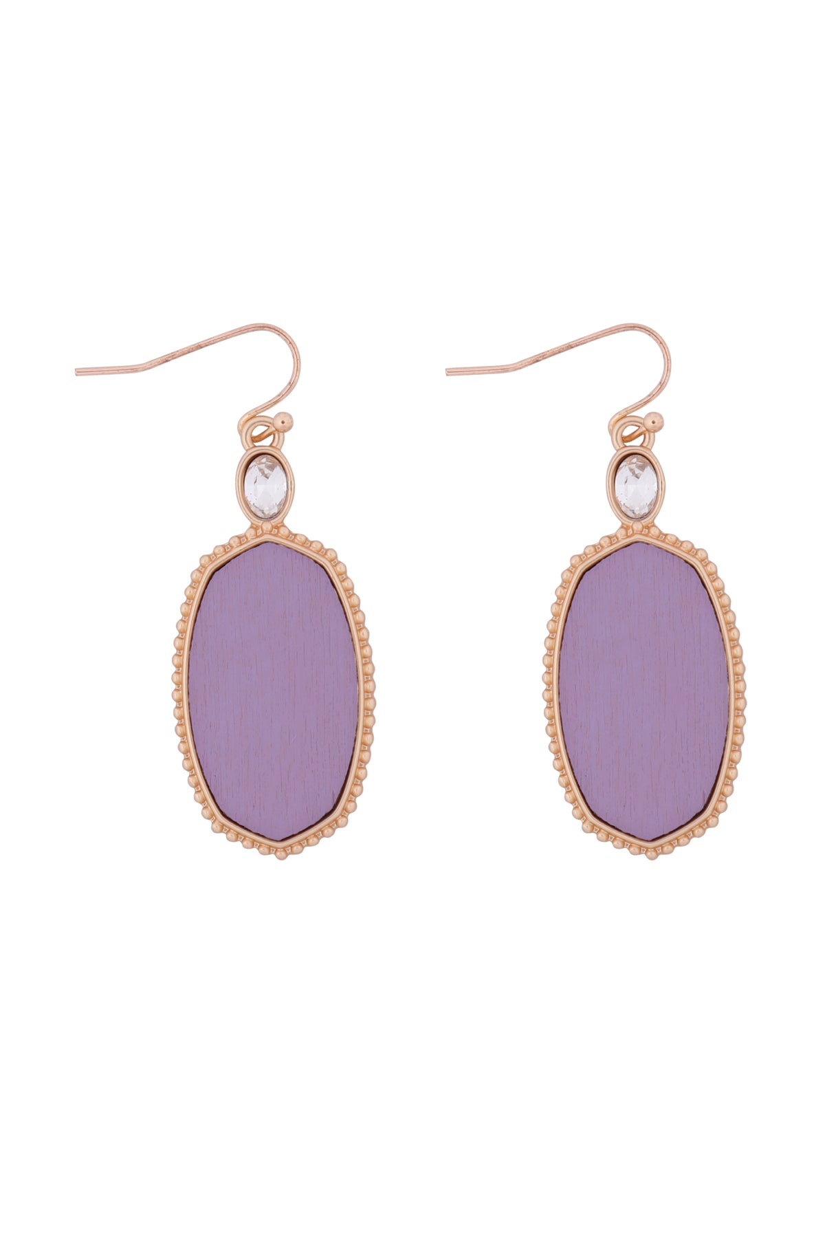 Textured Metal Wood Oval Drop Hook Earring Matte Gold Purple