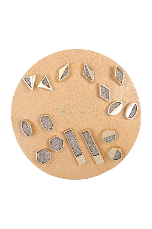 Assorted Set Geometric Shape Druzy Earrings Gold Silver /6Pcs