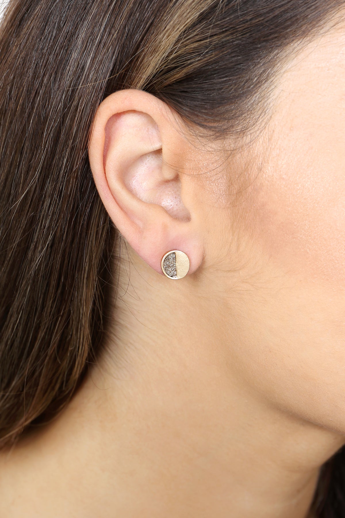 Assorted Set Geometric Shape Druzy Stud Earrings Gold Red /6pcs