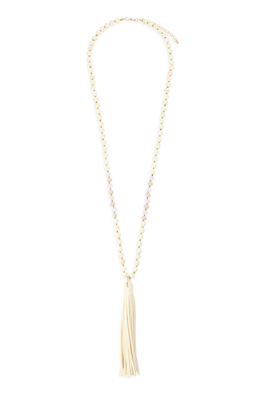 Beaded Necklace With Leather Tassel