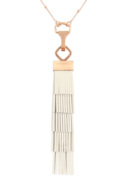 Layered Leather Tassel Pendant Necklace