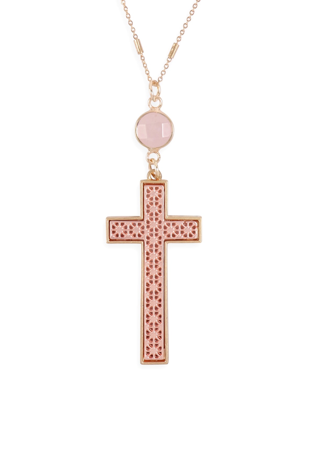 Cross w/ Natural Stone Pendant Chain Necklace