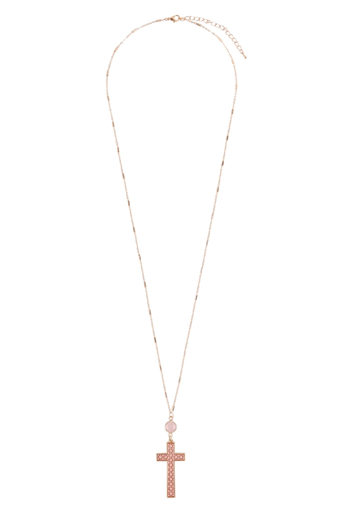 Cross w/ Natural Stone Pendant Chain Necklace
