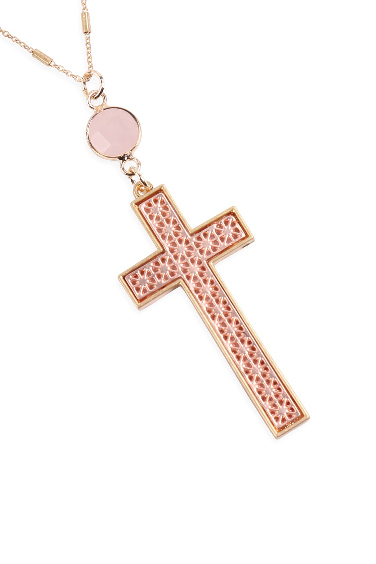 Cross w/ Natural Stone Pendant Chain Necklace
