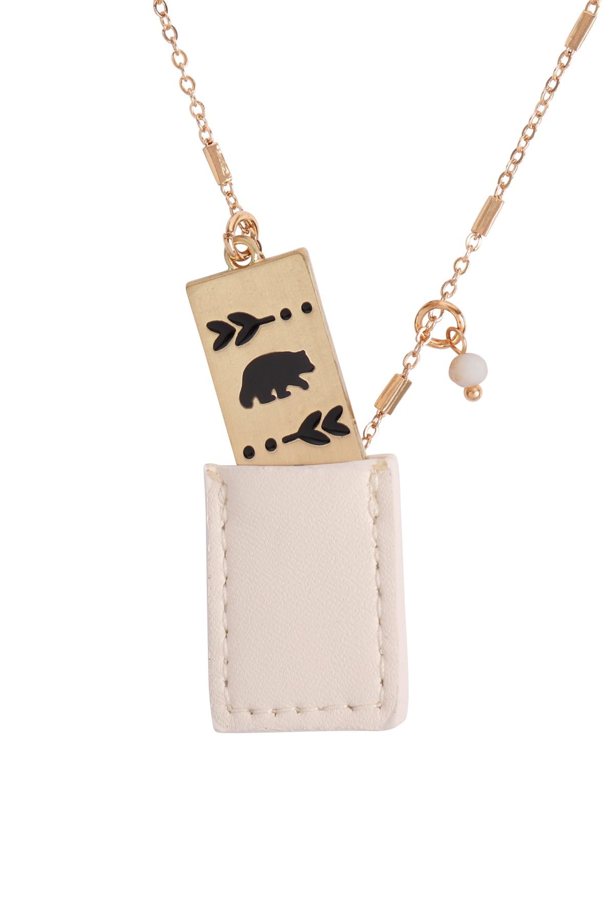Bear Engraved Plate Pocket Necklace