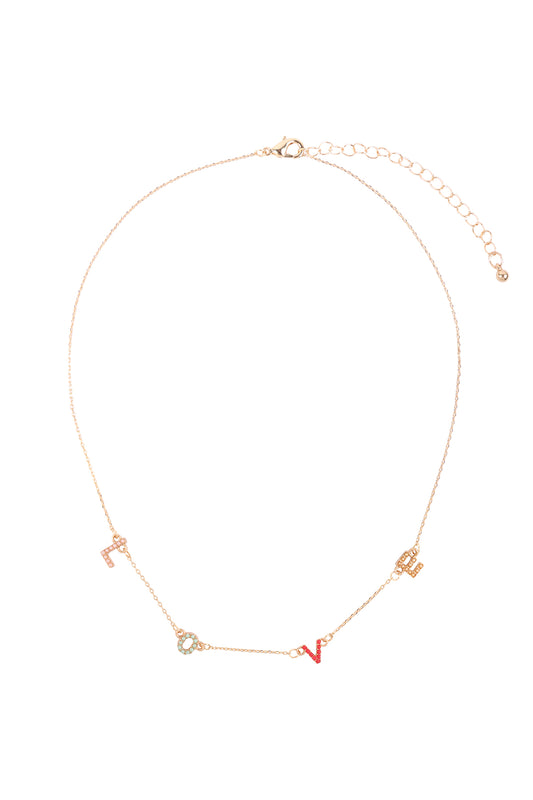 Love Rhinestone Colored Stationary Necklace