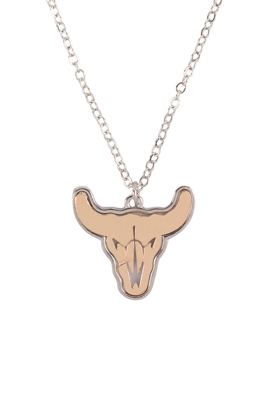 Two-Tone bull Skull Pendant Necklace