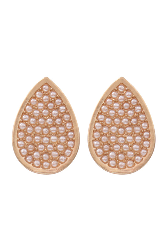 Teardrop Cast Pearl Post Earrings Gold Cream