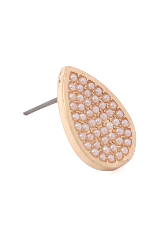 Teardrop Cast Pearl Post Earrings Gold Cream