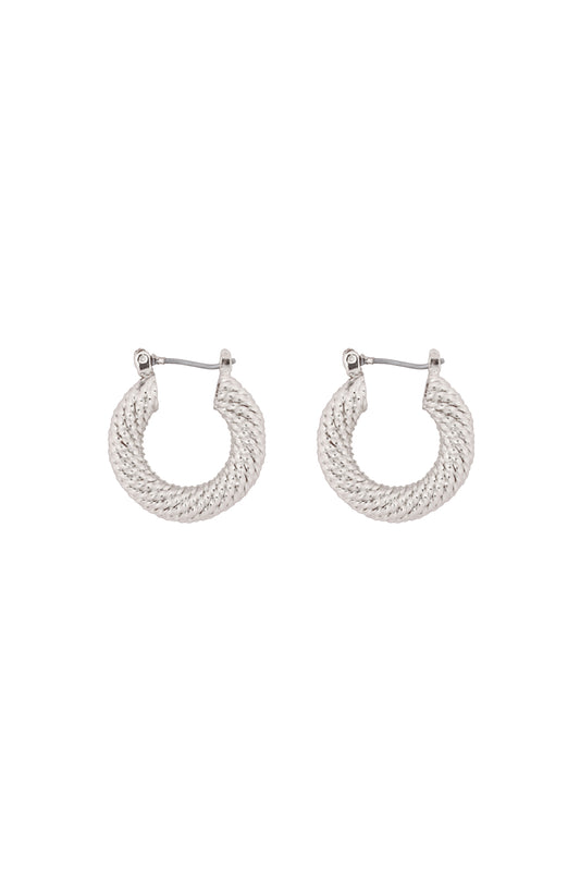 Textured Hoop Latch Earrings Silver