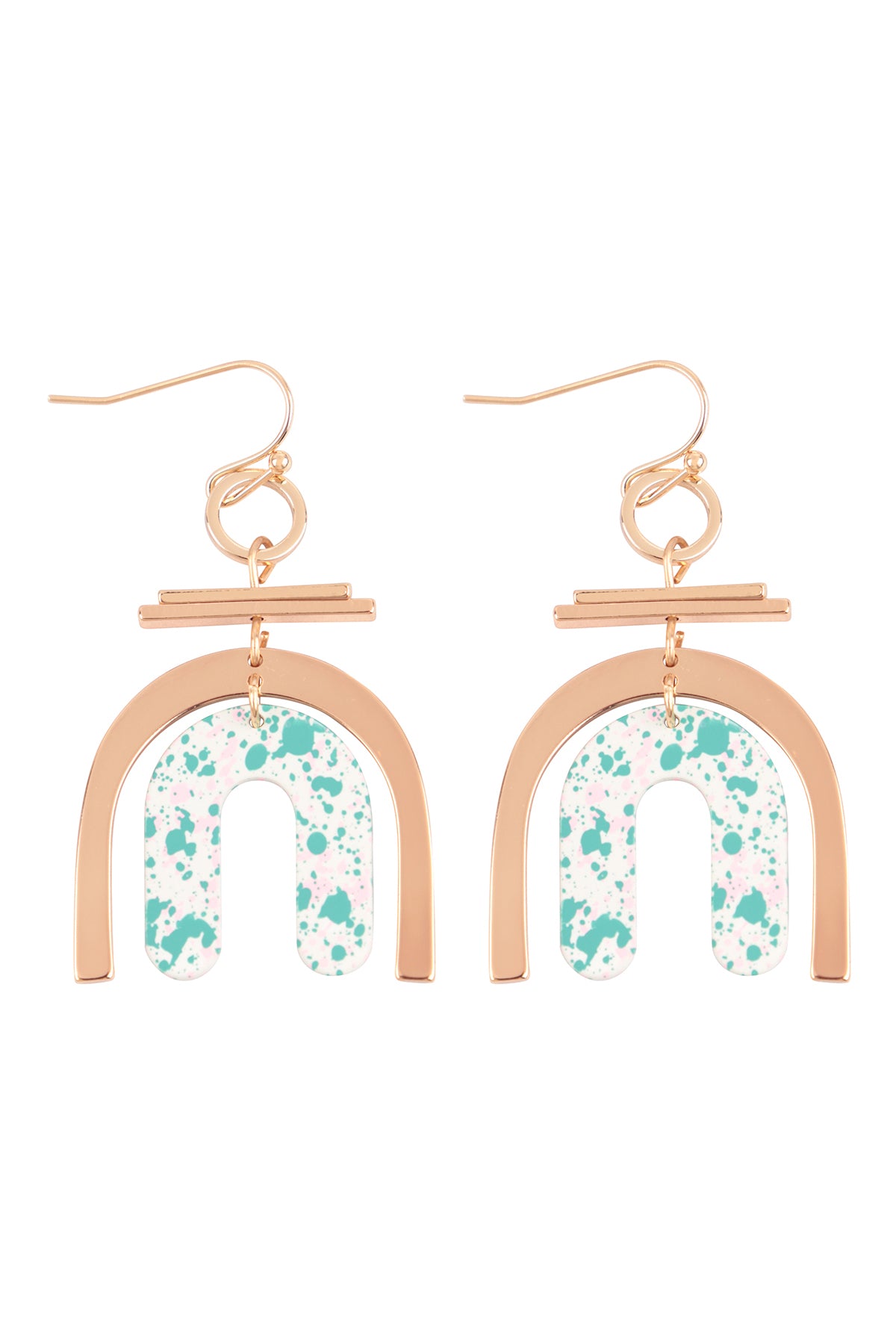 U Upside Down Layered Acrylic Print Drop Fish Hook Earrings Gold Blue