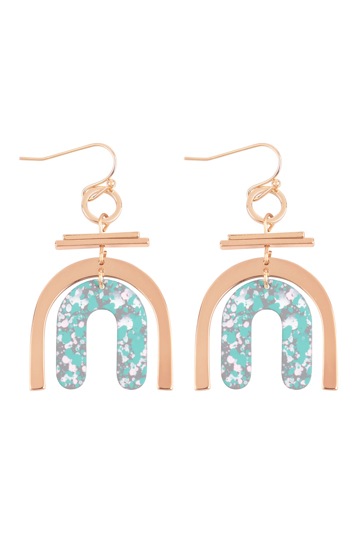 U Upside Down Layered Acrylic Print Drop Fish Hook Earrings Gold Blue
