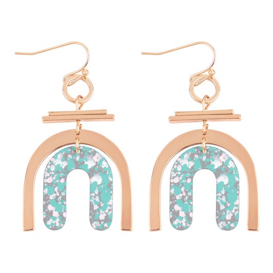 U Upside Down Layered Acrylic Drop Fish Hook Earrings Gold Gray