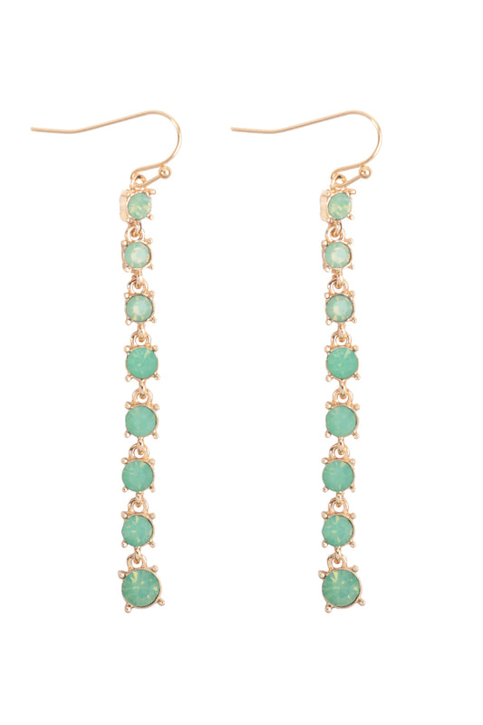 Rhinestone Linear Drop Hook Earrings Green