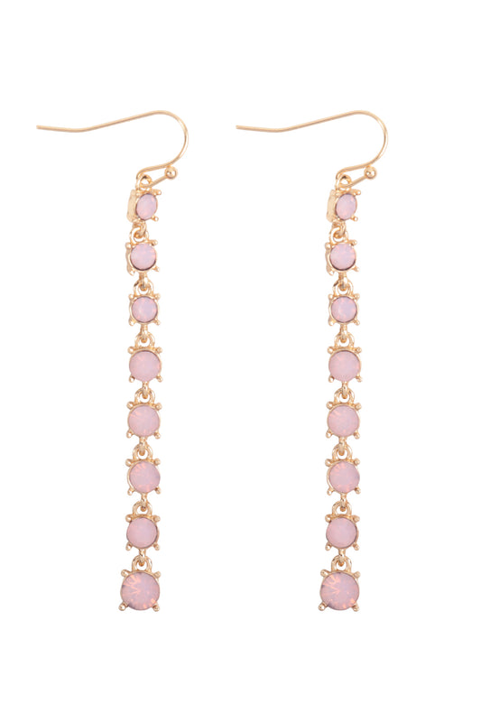 Rhinestone Linear Drop Hook Earrings Pink