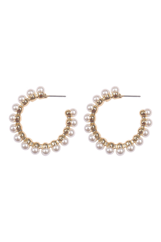 41Mm Pearl Hoop Earrings Gold  Cream